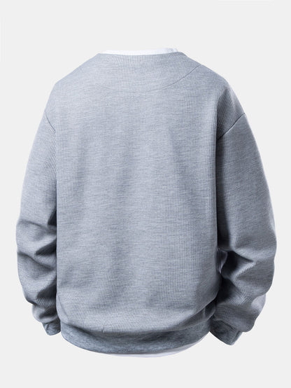 Heren Wafelstructuur Sweatshirt - Relaxed Fit Crew Neck